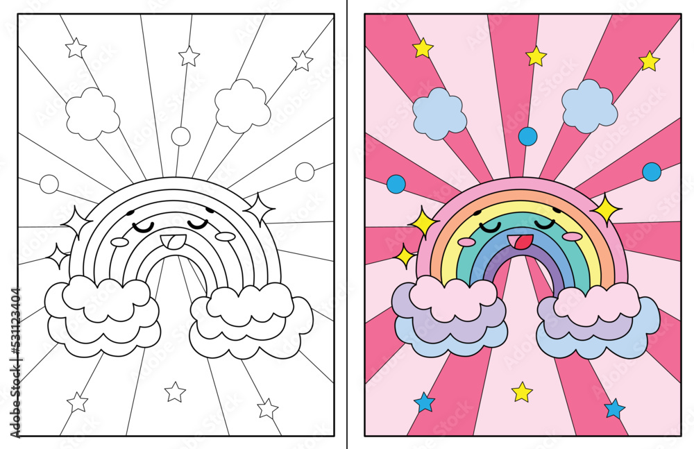 kawaii rainbow coloring page Stock Vector Adobe Stock