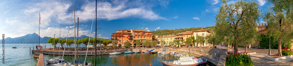 Old port of Torri del Benaco in the Italian region Veneto on the eastern coast of the Lake Garda in northern Italy