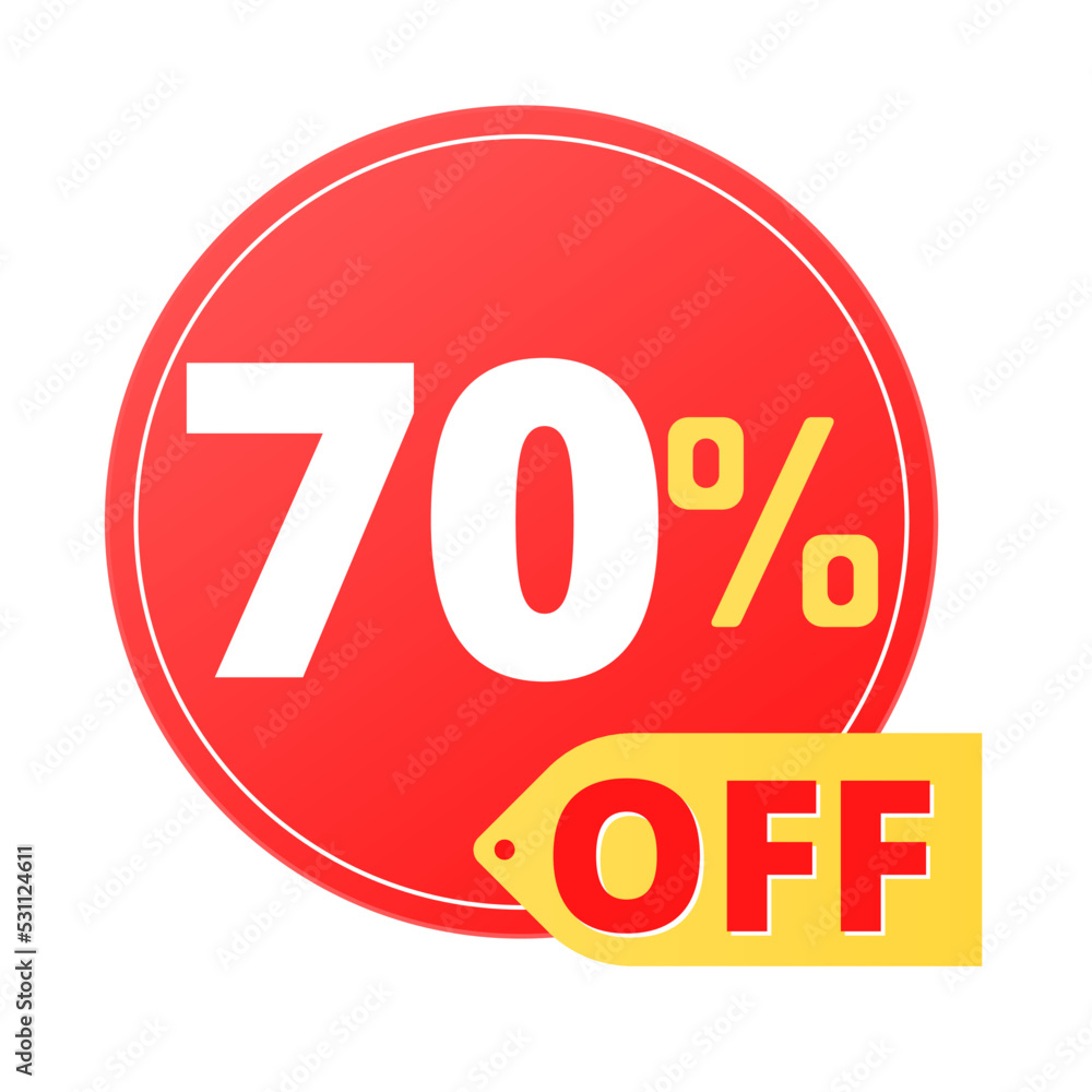 70% off limited special offer. Discount banner in red and yellow circular balloon, super discount. Seventy 70% off limited special offer. Discount banner in red and yellow circular balloon, super discount. Seventy
