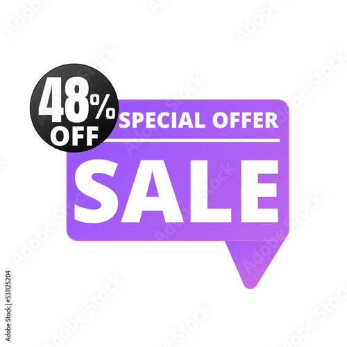 48% Off. Purple Sale Tag Speech Bubble Set. special discount offer, Forty-eight 