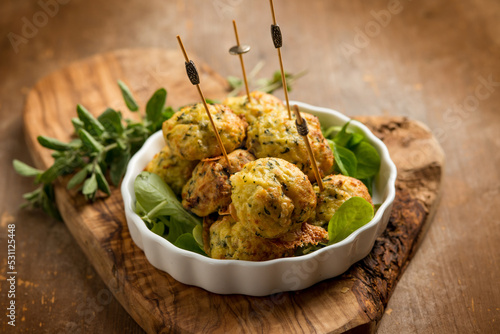 vegetarian meatballs with parsley and fresh spinach #531125448