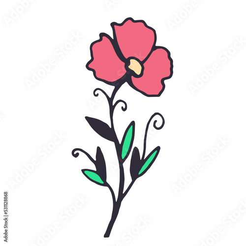 Hand drawn flower isolated on white background. Colorful decorative doodle sketch illustration. Vector floral element.
