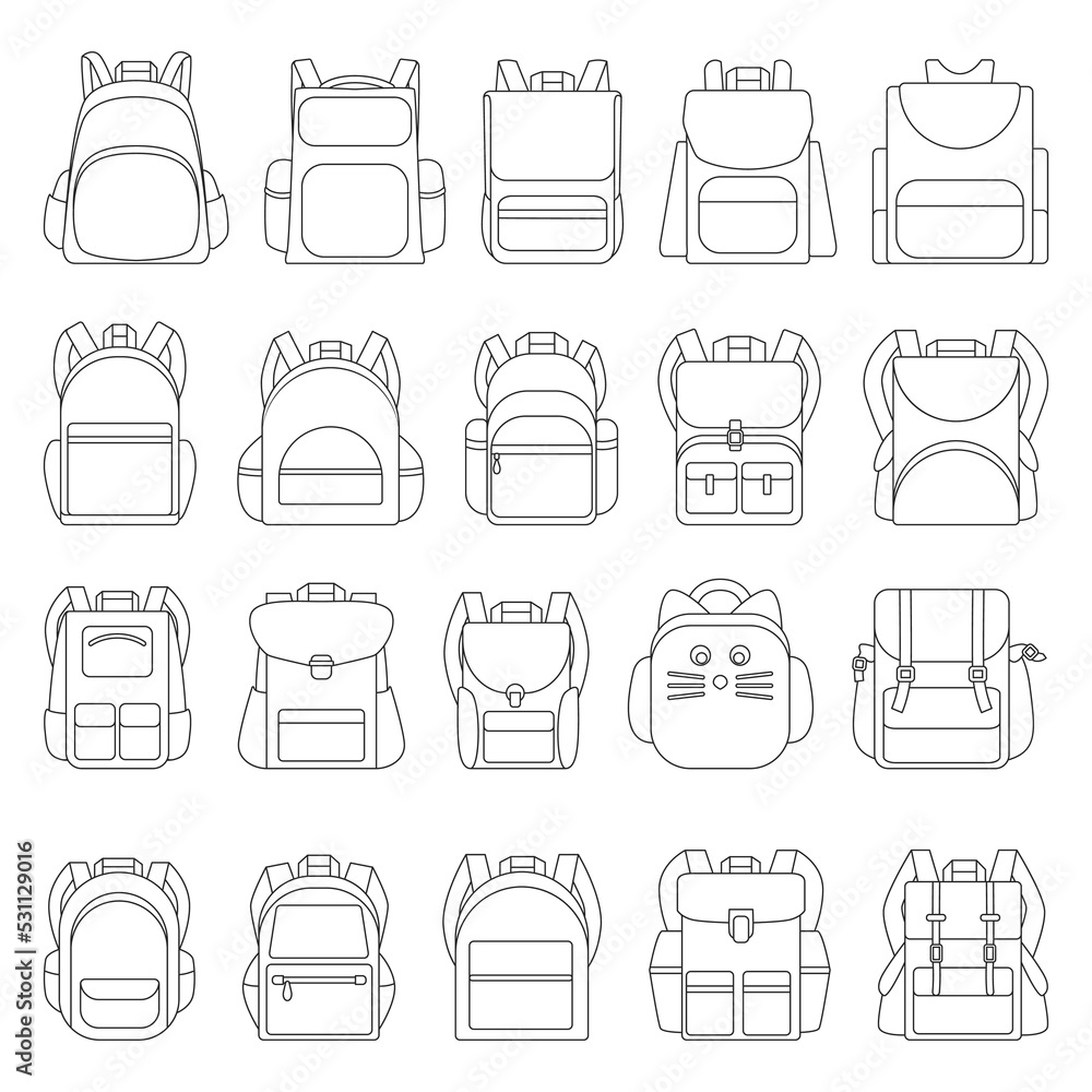 School bag vector outline icon. Isolated outline set icon rucksack.Vector illustration school bag on white background . School bag vector outline icon. Isolated outline set icon rucksack.Vector illustration school bag on white background .