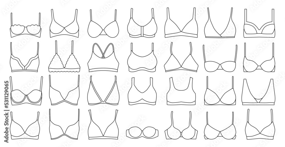 Bra of underwear vector outline set icon. Isolated outline set icon lingerie. Vector illustration bra of underwear on white background. - obrazy, fototapety, plakaty 
