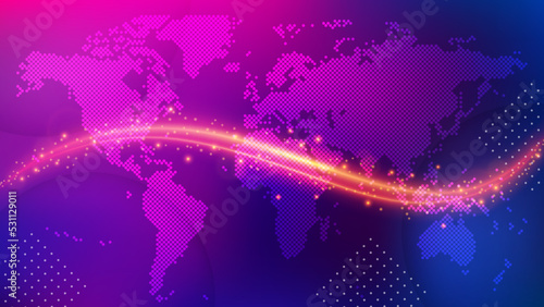 Dotted Globe Surrounded by Golden Light, Elegant Global Concept Background. Widescreen Vector