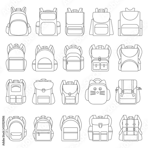 School bag vector outline icon. Isolated outline set icon rucksack.Vector illustration school bag on white background .