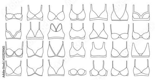 Bra of underwear vector outline set icon. Isolated outline set icon lingerie. Vector illustration bra of underwear on white background. photo