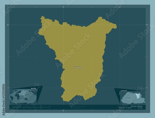 Lhuentse, Bhutan. Solid. Labelled points of cities photo