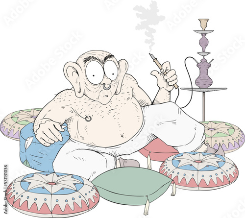 Funny character smoking in hookah