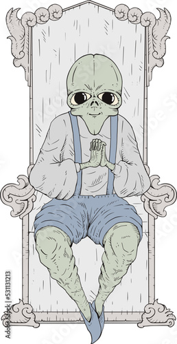Creepy alien emperor in throne