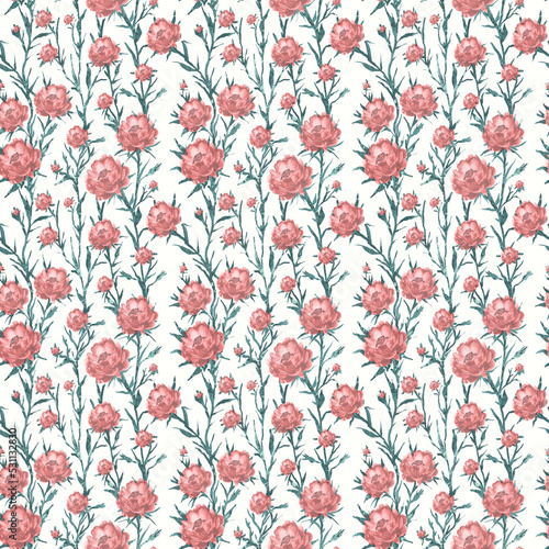 seamless pattern with red flowers anemones roses  , floral background, floral illustration for background , hand-drawn illustration