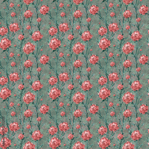 seamless pattern with red flowers anemones roses, floral background, floral illustration for background , hand-drawn illustration