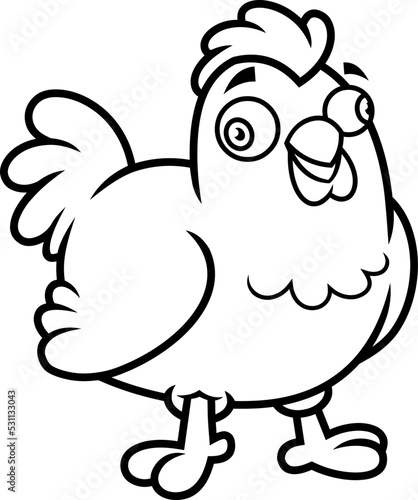 Оutlined Cute Chicken Cartoon Character. Vector Hand Drawn Illustration Isolated On Transparent Background