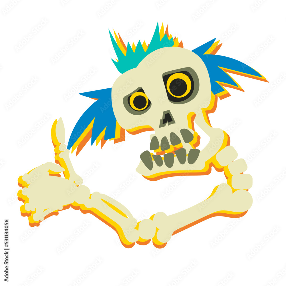 Skeleton bright cartoon character isolated on a white background