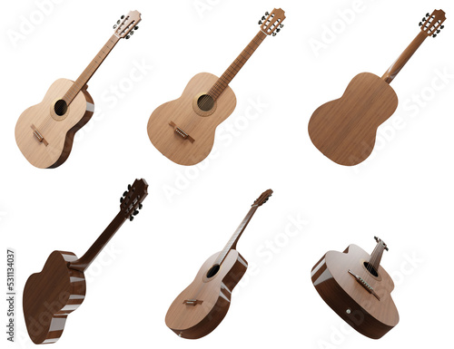 Fototapeta Collection of classical guitar rendered from different angles