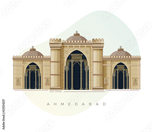 Ahmedabad City - Jama Masjid, Mosque - Icon Illustration