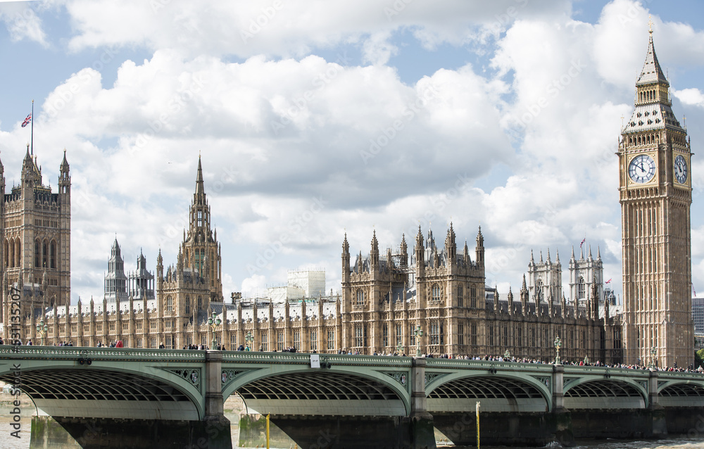 London, UK. Big Ben, Houses of Parliament and Westminster Abbey during funeral ceremony of Queen Elizabeth II London, UK. Big Ben, Houses of Parliament and Westminster Abbey during funeral ceremony of Queen Elizabeth II