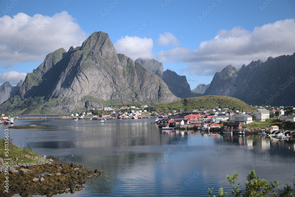 Landscape in Norway. Little town in fiord