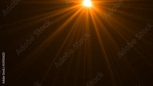Warm sun rays light effects isolated on black background for overlay design