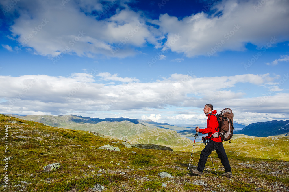 Active male hiker in hike