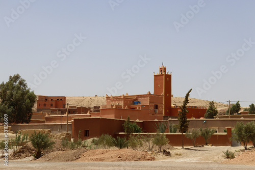 Mosque and adobe village in the High Atlas of Morocco