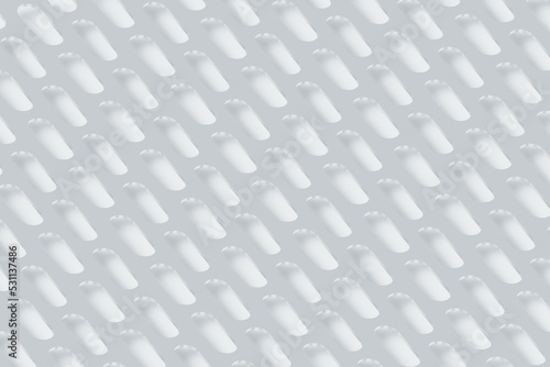 3D illustration background in an orthographic view. Plane with pill shaped holes in a structured order.