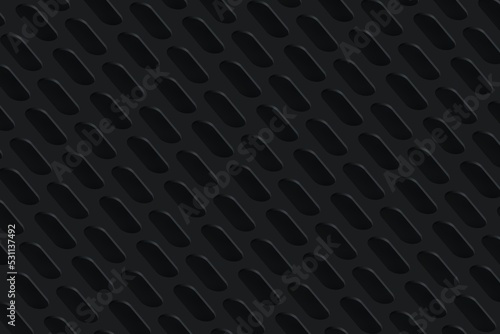 3D illustration background in an orthographic view. Plane with pill shaped holes in a structured order.