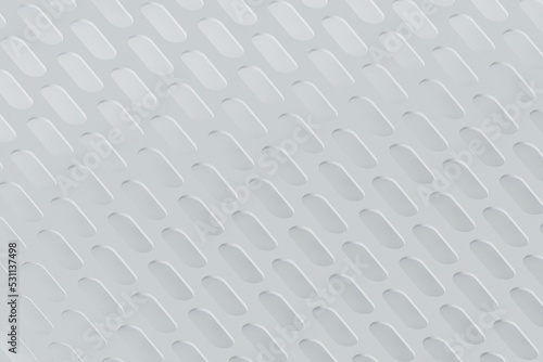 3D illustration background in an orthographic view. Plane with pill shaped holes in a structured order.