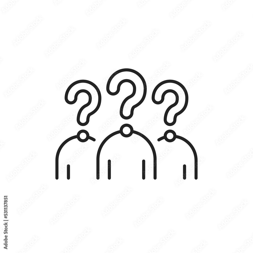 thin line suspect person icon with question mark