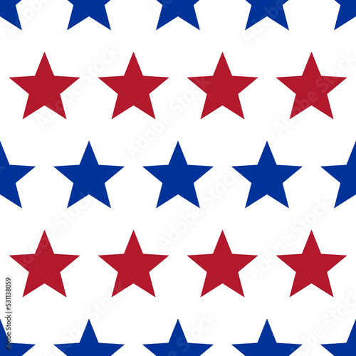 Horizontal rows with stars seamless pattern. American patriotic backgrounds. Independence day geometric prints. Perfect for election invitations. Holiday simple wallpaper.