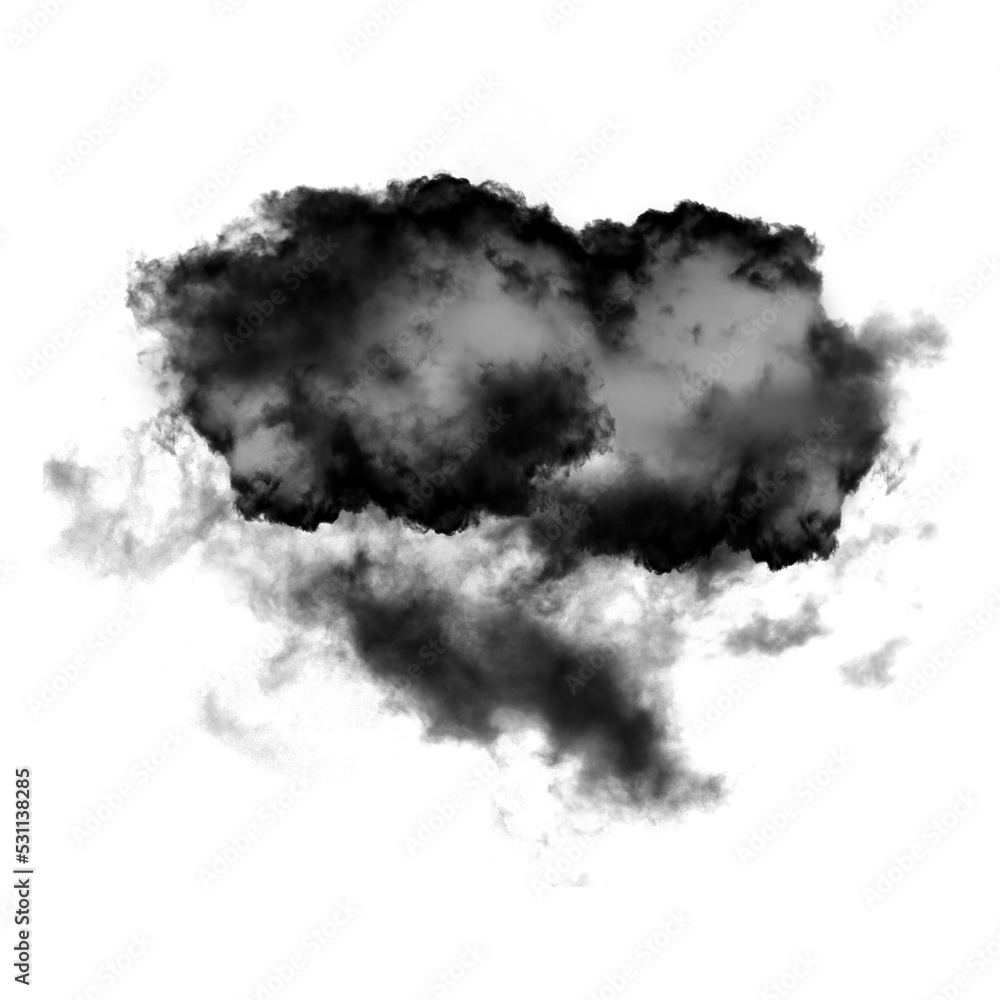 Black cloud isolated over white background 3D illustration