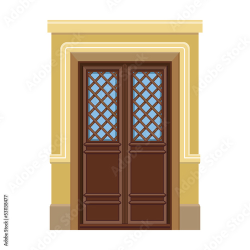 Door of wooden vector cartoon icon. Vector illustration old door on white background. Isolated cartoon illustration icon wood door of house .