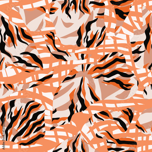 Animal skin fantasy  beautiful  seamless pattern  of jaguar, tiger, guepard,  leopard abstract  Modern safari animal fashion print  skin design for textile, fabric, wallpaper Vector illustration
