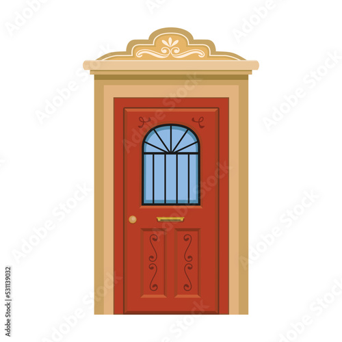 Door of wooden vector cartoon icon. Vector illustration old door on white background. Isolated cartoon illustration icon wood door of house .