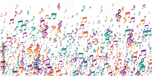 Musical notes flying vector wallpaper. Melody