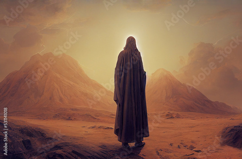 Vászonkép Illustration of Moses receiving the ten commandments at Mount Sinai, religion an
