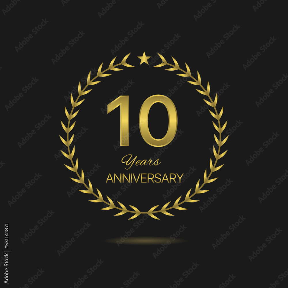 Fototapeta premium Ten Anniversary golden laurel wreath label Vector