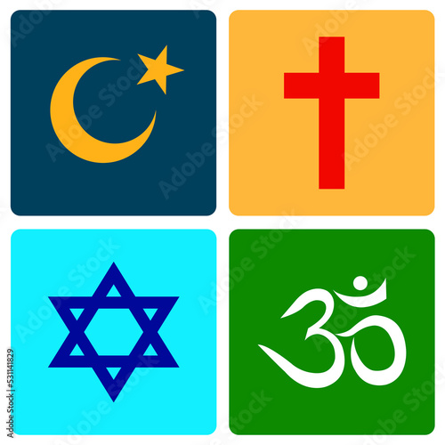 World religion symbols - Christianity, Islam, Hinduism and Judaism