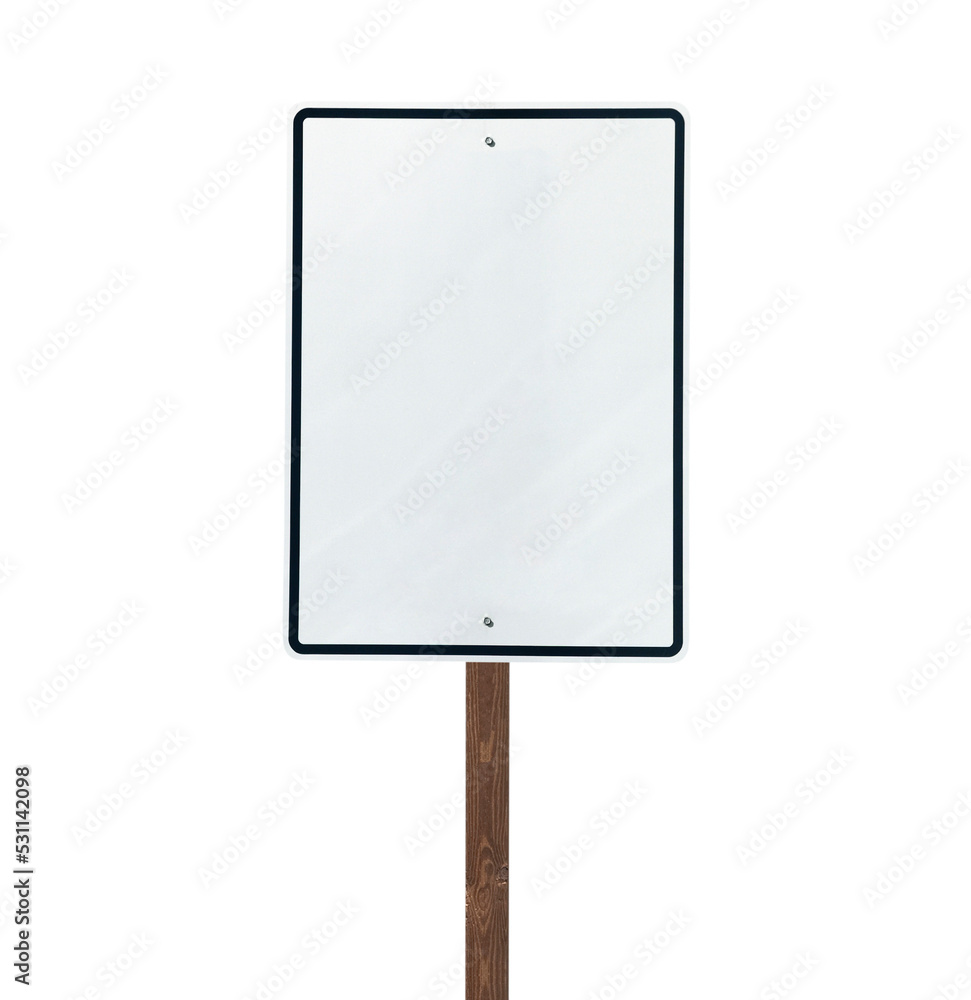 Blank white sign on a wooden post isolated. Blank white sign on a wooden post isolated.