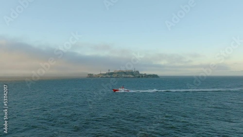 Alcatraz Island with Coast Guard Boat - Zoom In
