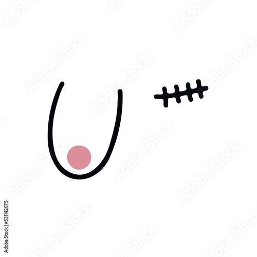 Doodle breast mastectomy vector illustration. Hand drawn doodle breast cancer illustration