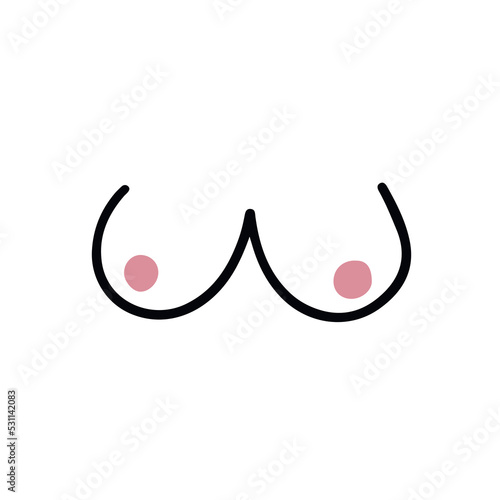 Doodle woman breast vector illustration. Hand drawn big woman breast isolated