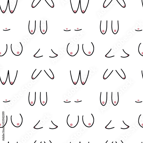 Different kinds of woman breast vector seamless pattern. Hand drawn women breast pattern