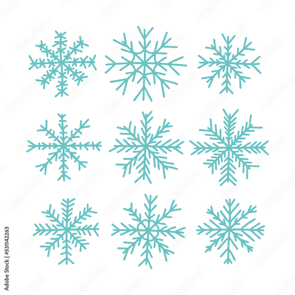 Vector doodle snowflakes set. Hand drawn snowflakes set Vector doodle snowflakes set. Hand drawn snowflakes set