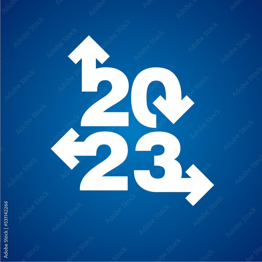 New Year 2023 resolutions arrows economic guidelines for 2023 business success black typography white blue background logo icon New Year 2023 resolutions arrows economic guidelines for 2023 business success black typography white blue background logo icon