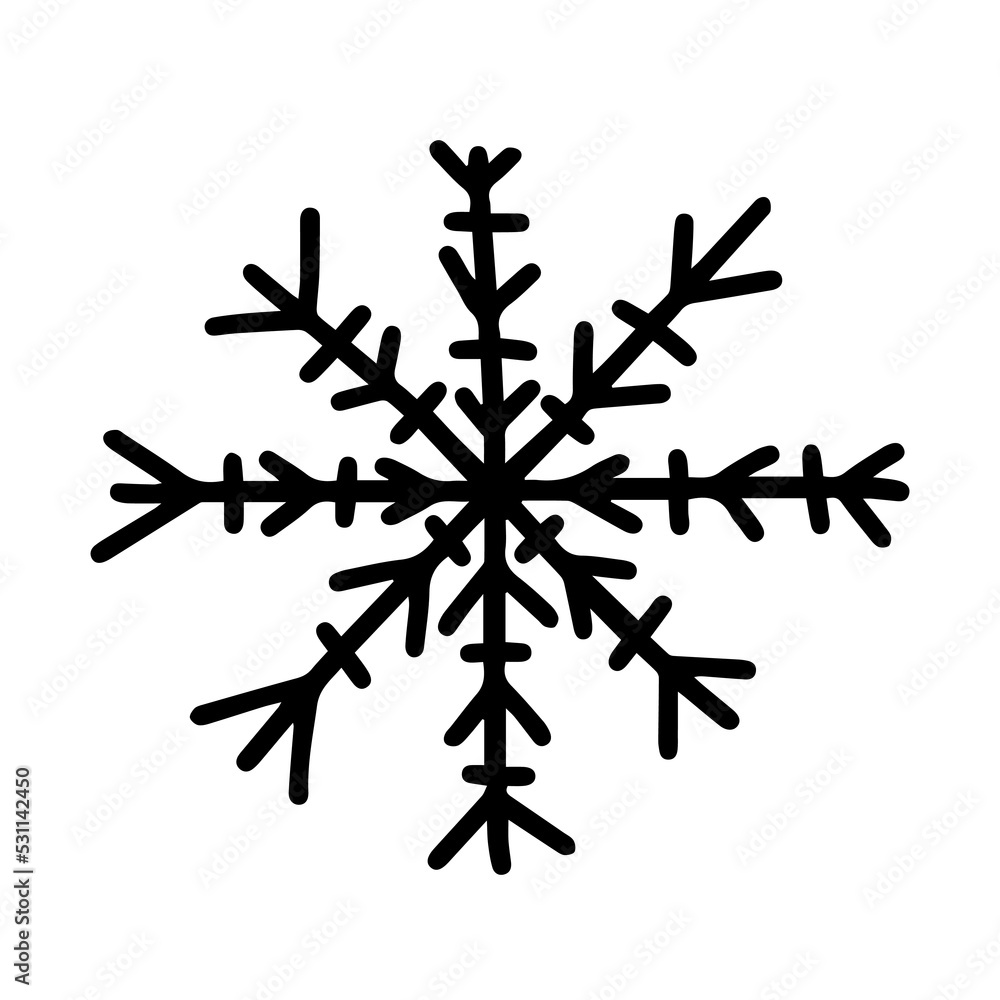 Doodle snowflake vector illustration. Hand drawn simple snowflake isolated. Doodle snowflake vector illustration. Hand drawn simple snowflake isolated.