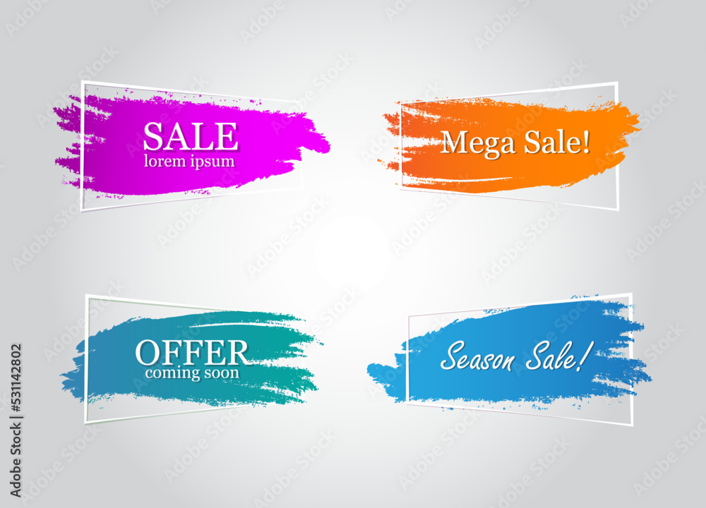 Trendy ribbon banner flat design set isolated on white background ...