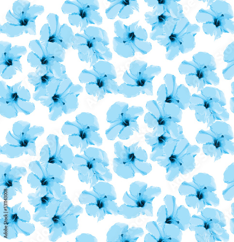 Blue hibiscus flowers, floristic abstract background