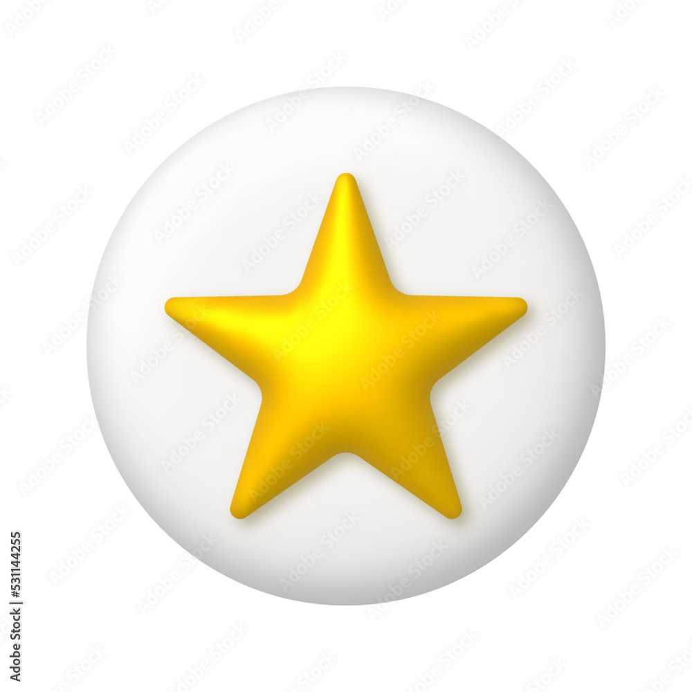 Golden metal star sign on white button. 3d realistic vector design element. Golden metal star sign on white button. 3d realistic vector design element.