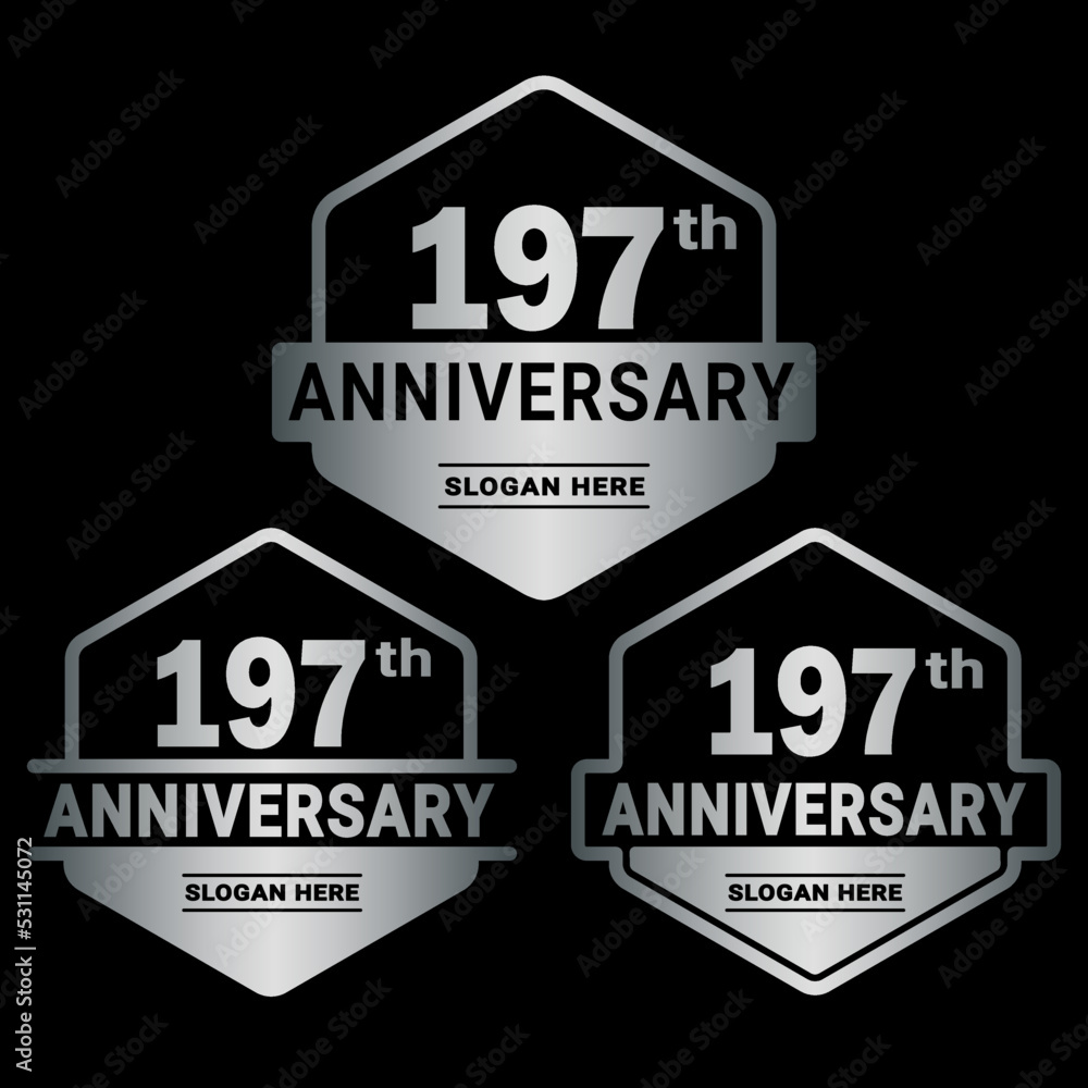 Obraz premium 197 years anniversary celebration logotype. 197th anniversary logo collection. Set of anniversary design template. Vector and illustration.